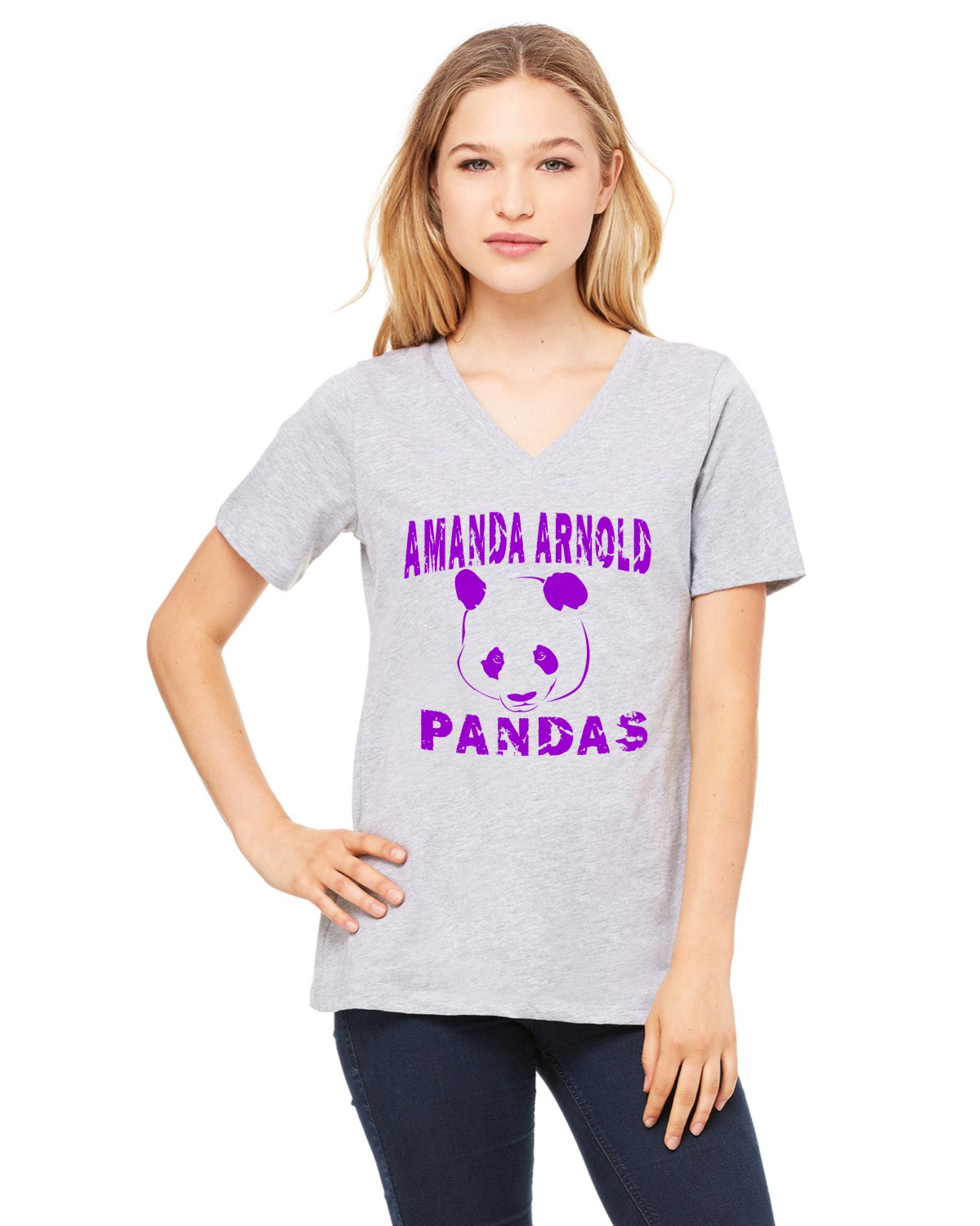 Distressed Pandas on Bella Ladies V-Neck