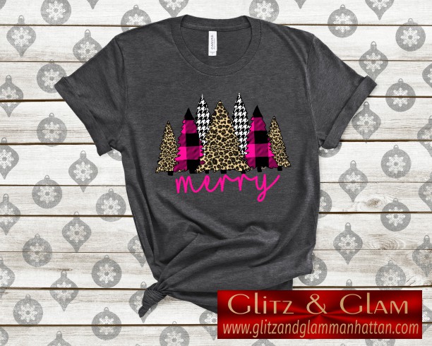 Hot Pink and Leopard Printed Merry Christmas T-Shirt