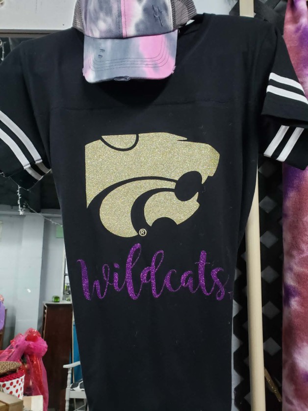 Glitter Power Cat Stripe Sleeve Tee