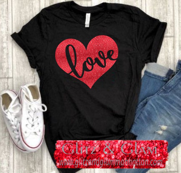 Love Red Glitter Heart T-Shirt