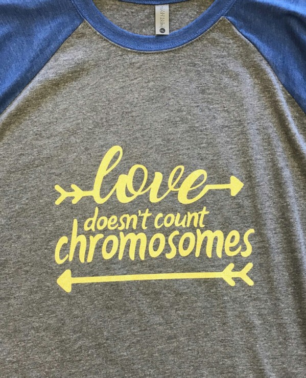 Glitter Downs Syndrome Baseball Tee Love Doesn't Count Chromosomes