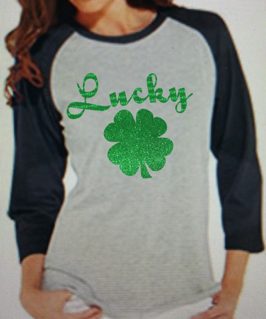 Lucky on 3/4 Baseball Raglan Charcoal Sleeves