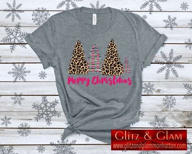 Leopard Christmas Tree Printed T-Shirt